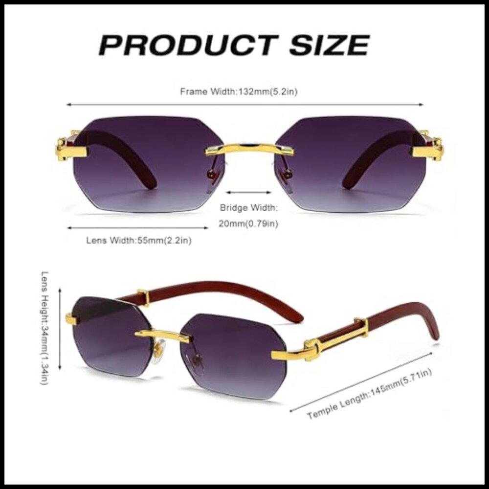 Retro Rimless Rectangle Sunglasses Frameless Mini… - image 5